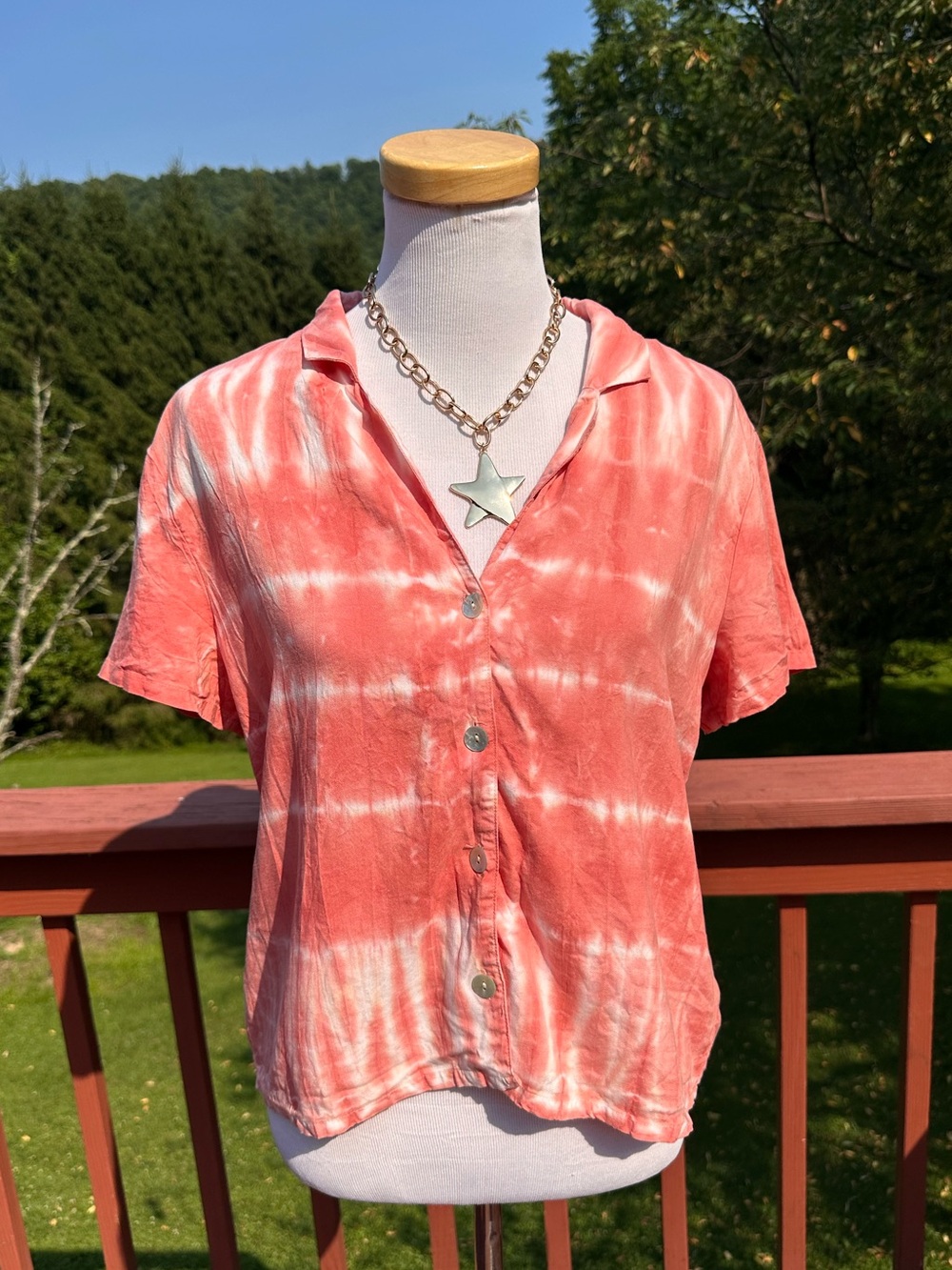cloth & stone Anthropologie Coral Tie-Dye Camp Shirt
